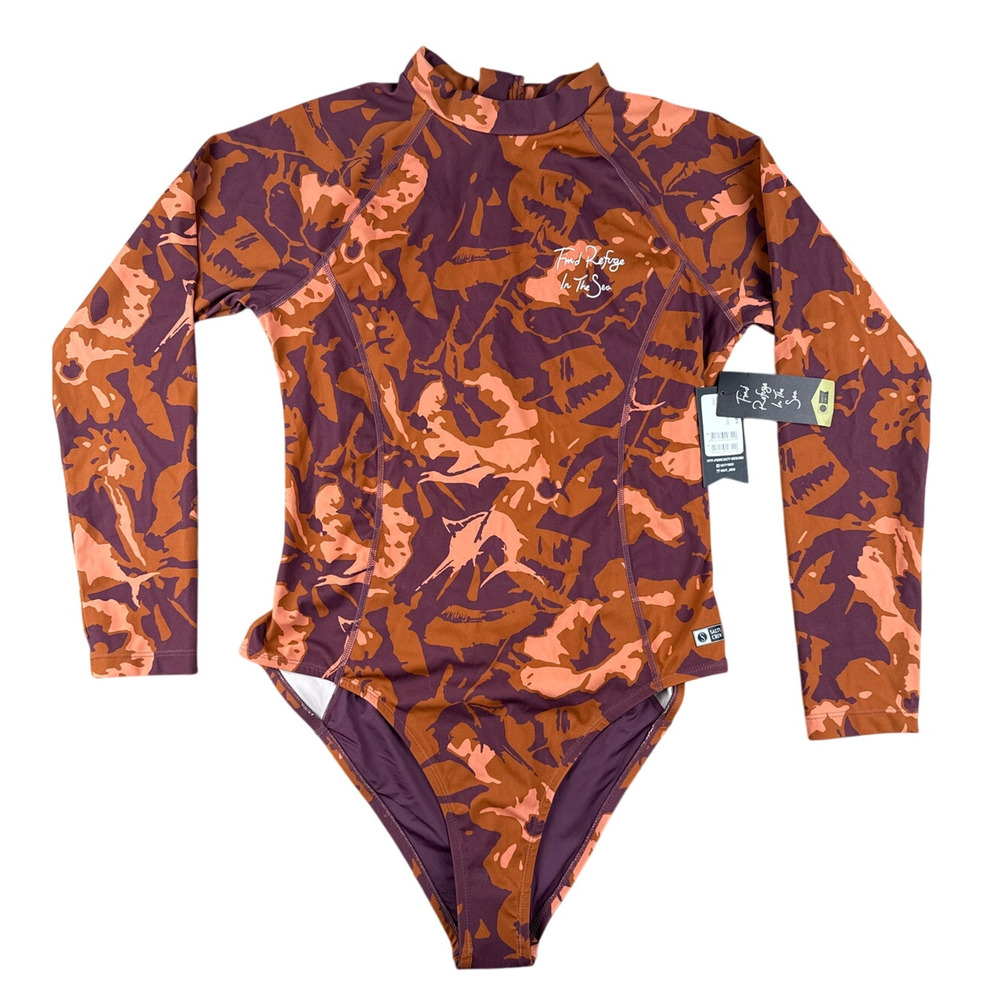 Salty Crew One Piece Swimsuit Rashguard Refuge‎ Large Long Sleeve Cut Out Zipper